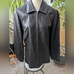 Liz Claiborne Blk Leather Zip Front Jacket Sz Lg 10-12 Soft Buttery Lthr!